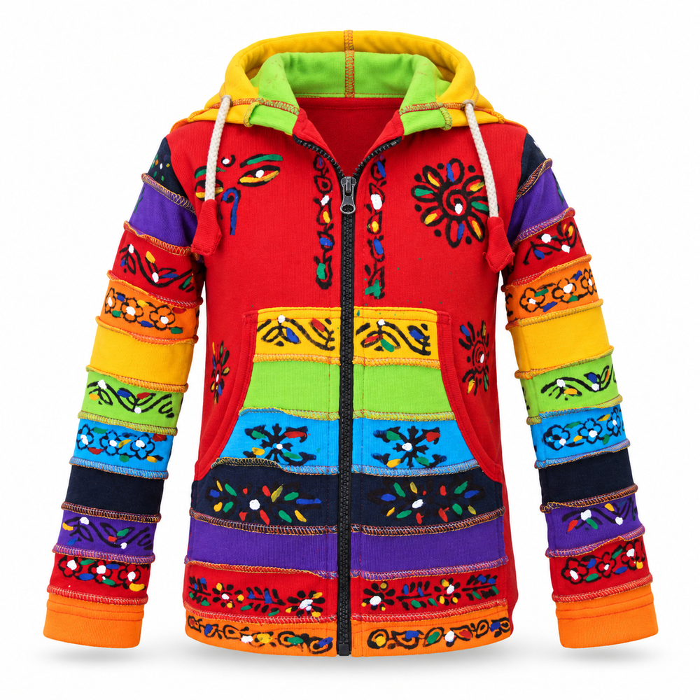Red Patchwork Hoodie - ghost mannequin front view