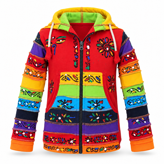 Red Patchwork Hoodie - ghost mannequin front view