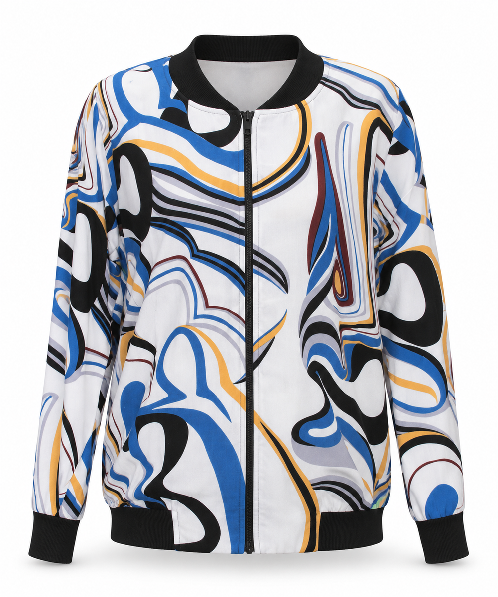Jacket - White Blue Abstract Swirl Pattern