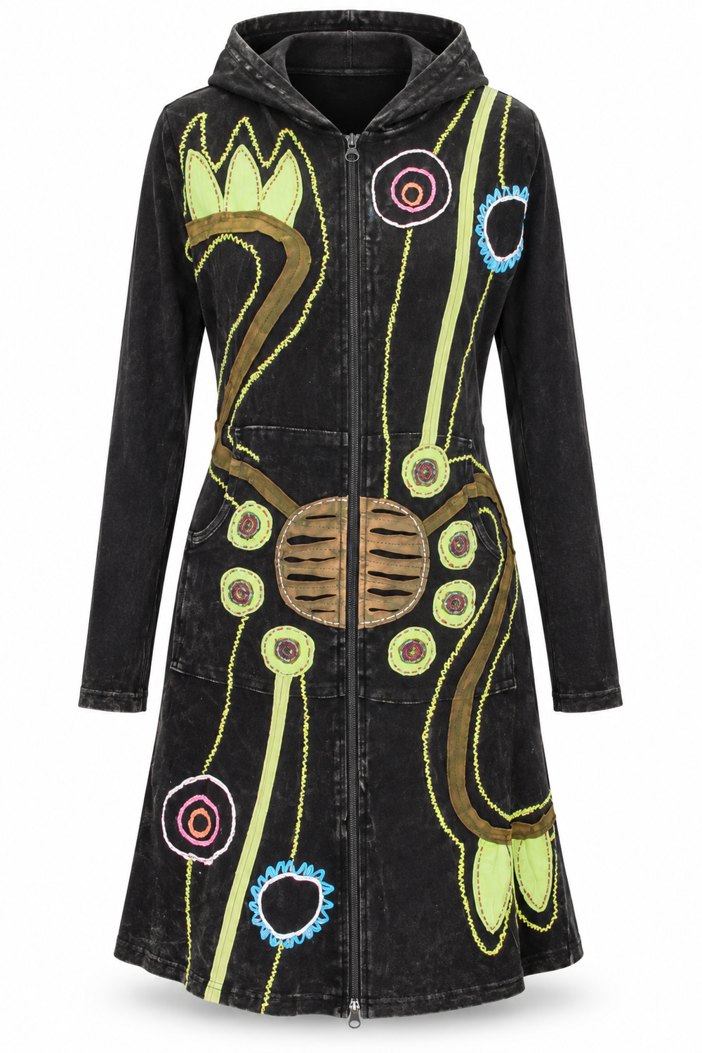 Jacket - Black Green Embroidered Pattern