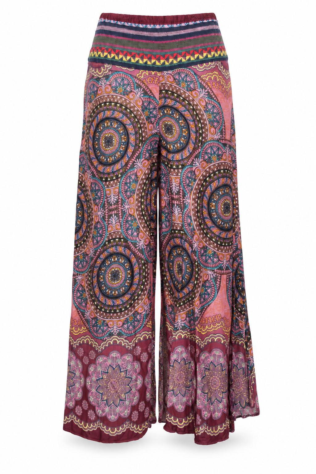 Burgundy Mandala Harem Pants ghost mannequin front view