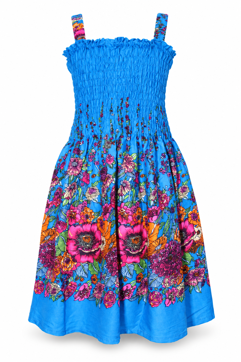 Blue Floral - Girls' Smocked Rayon Dress