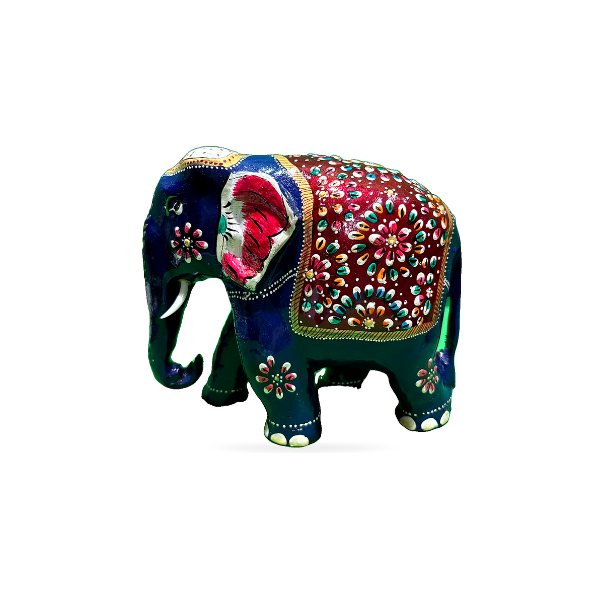 Beaded Decorative Elephant - Blue and Red - corrected view 1