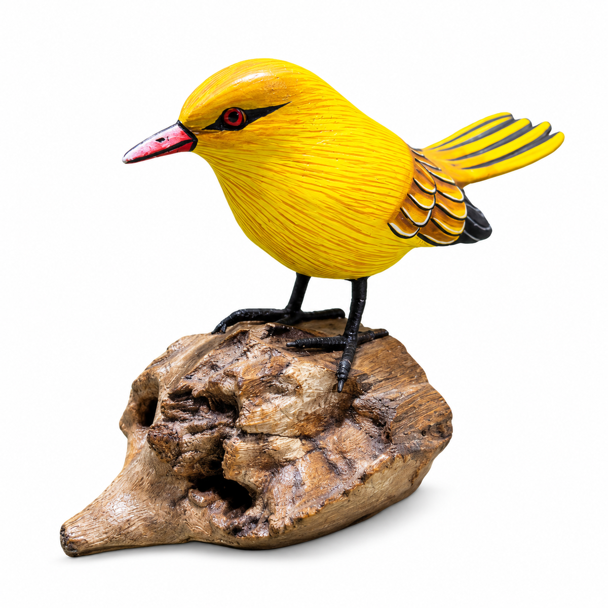 Hand-Painted Yellow Bird on Driftwood - corrected view 1