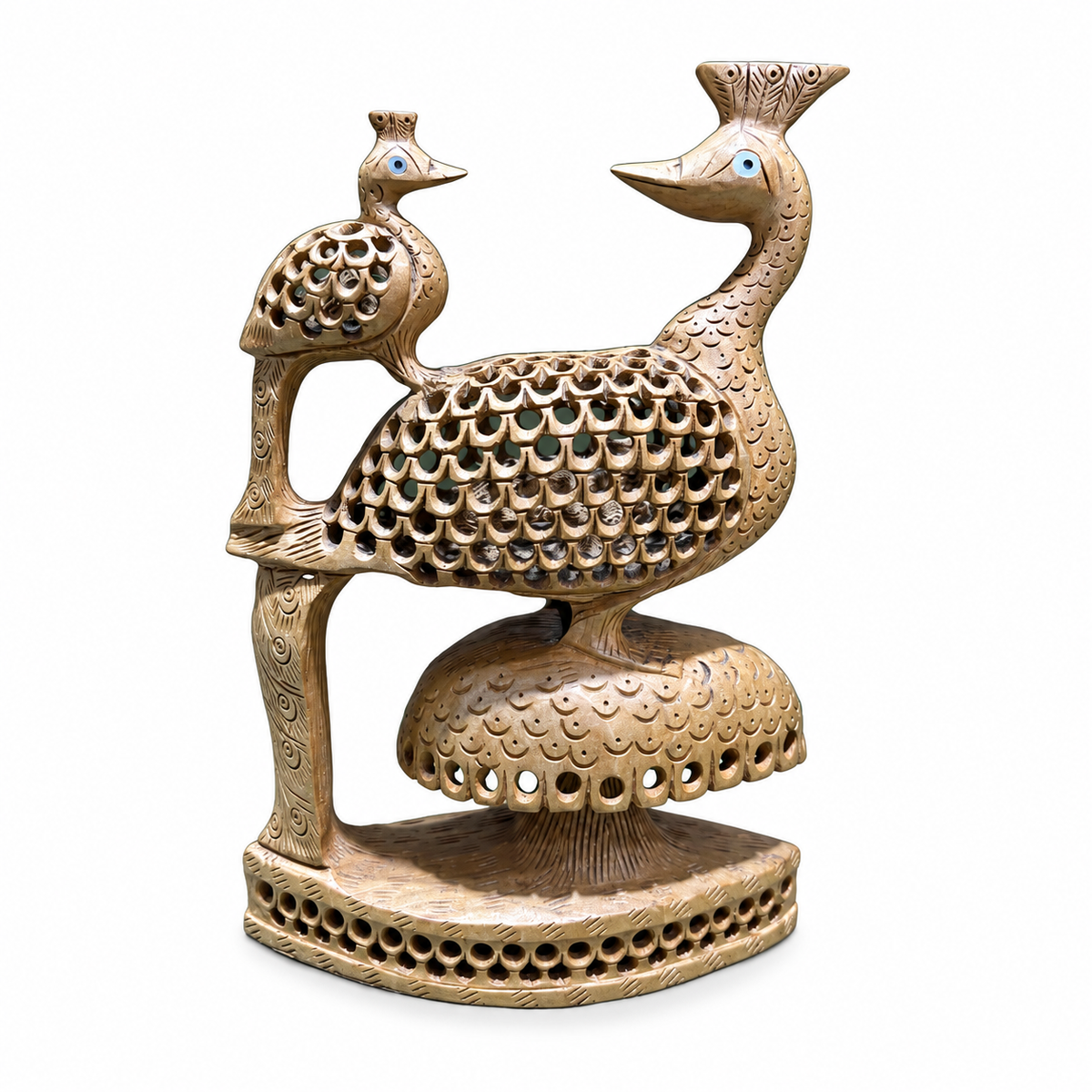Indian Hand-Carved Openwork Peacock Pair - corrected view 1