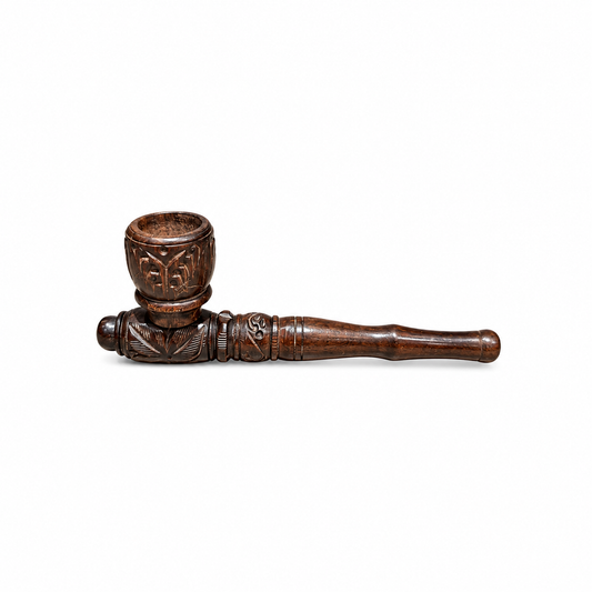 Handmade Indian Carved Wooden Pipe – Dark Floral - view 1