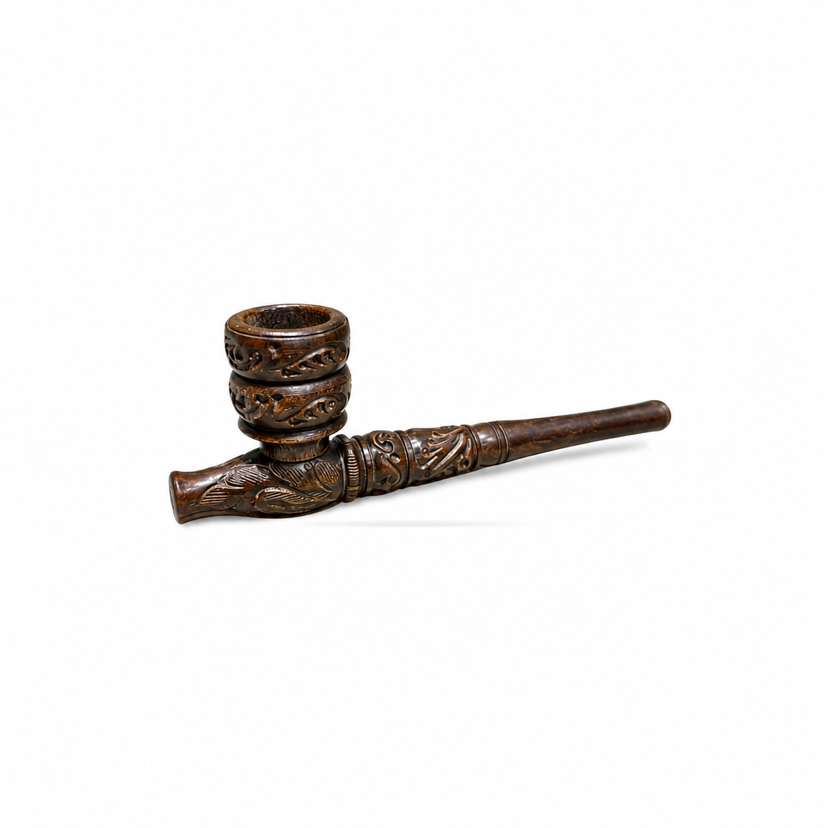 Handmade Indian Carved Wooden Pipe – Dark Ribbed - view 1
