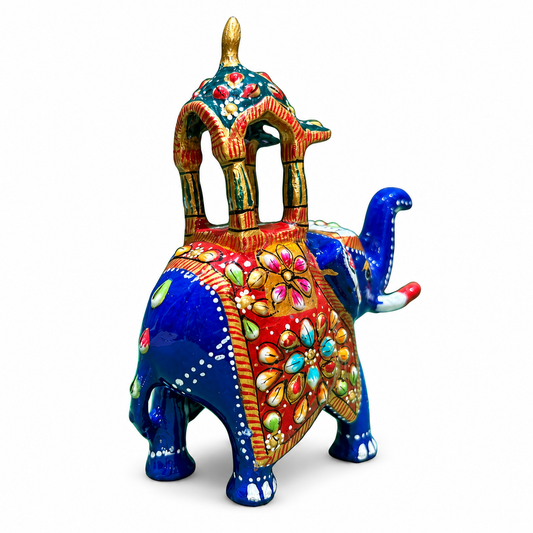 Indian Hand-Painted Beaded Royal Elephant with Howdah