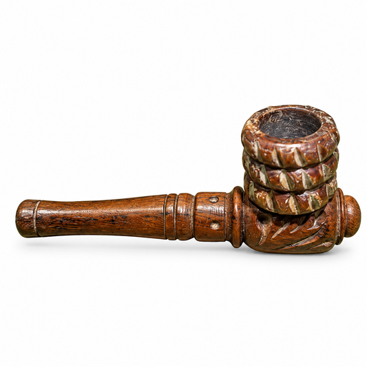 Carved Wooden Pipe - Warm Brown