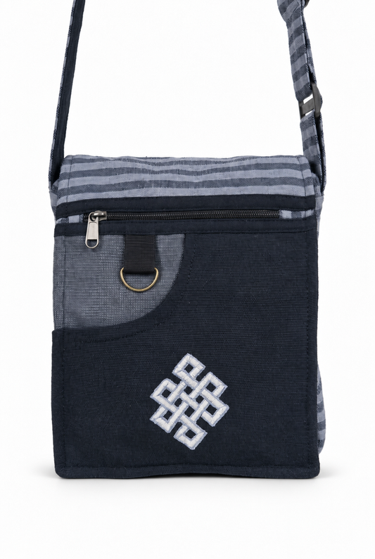 Grey Striped Crossbody Bag