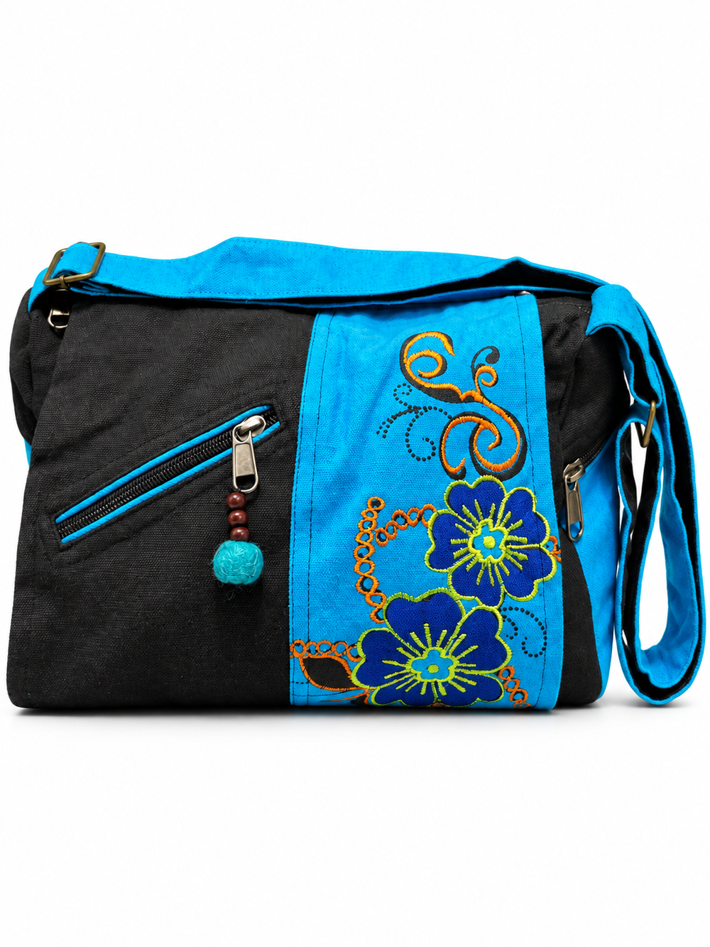 Blue Floral Messenger Bag