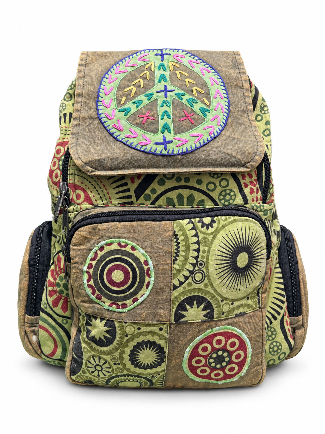 Canvas Peace Patchwork Backpack