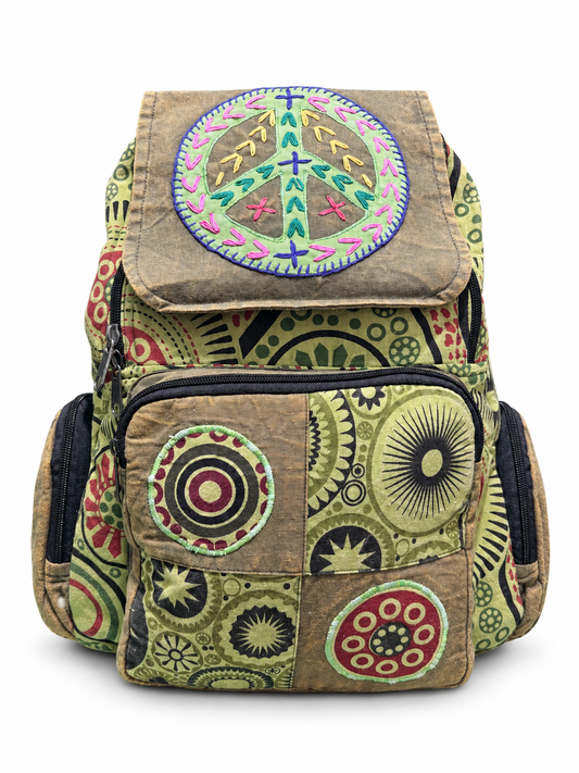 Canvas Peace Patchwork Backpack