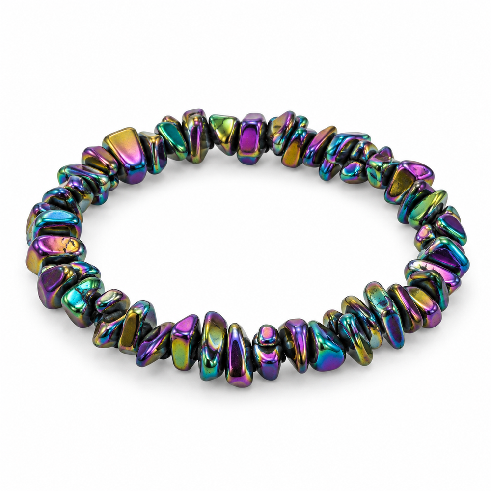 Rainbow Hematite Chip Bracelet — tabletop hero