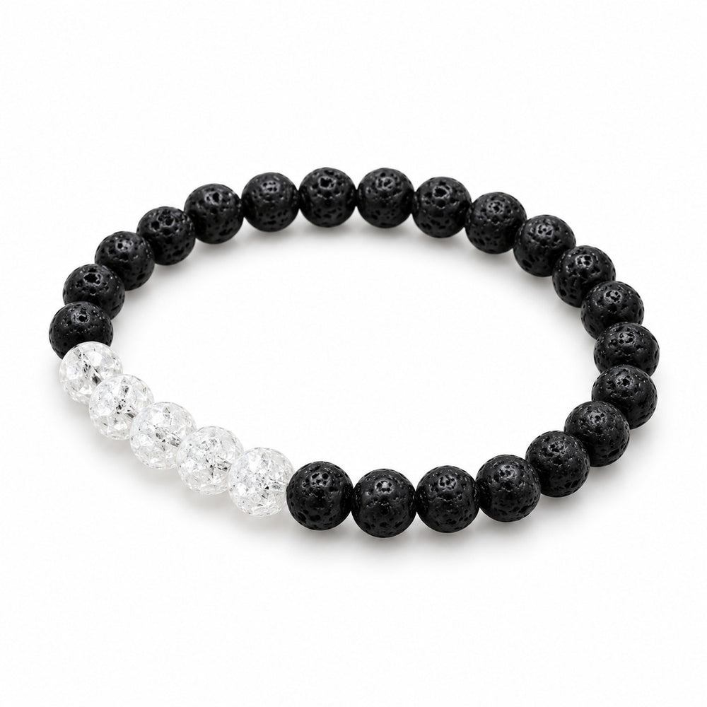 Cracked Crystal Quartz and Black Bead Bracelet — tabletop hero