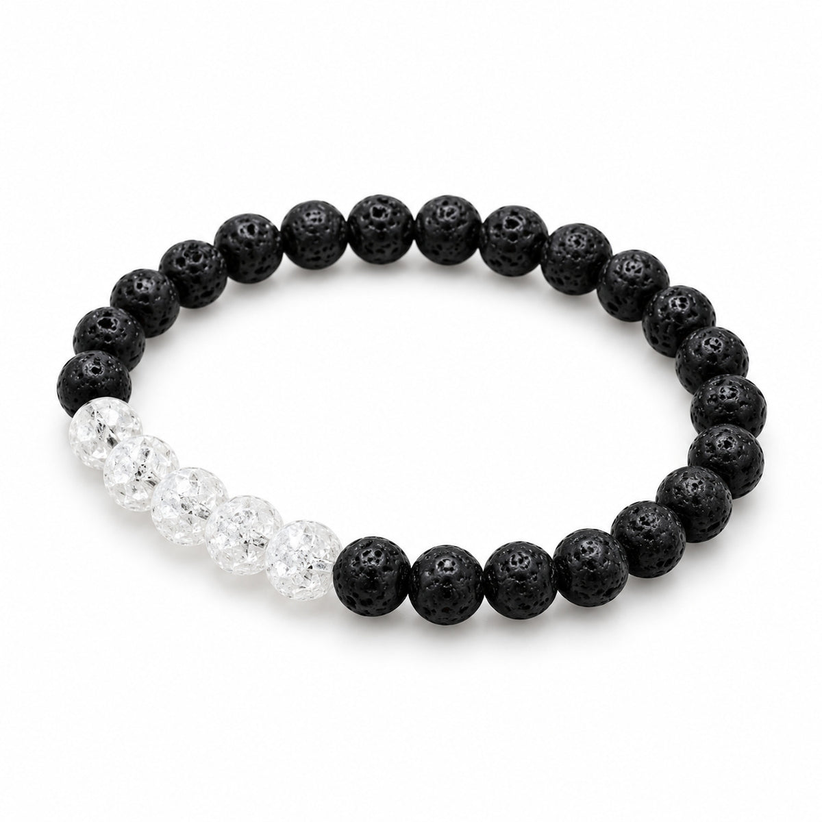 Cracked Crystal Quartz and Black Bead Bracelet — tabletop hero