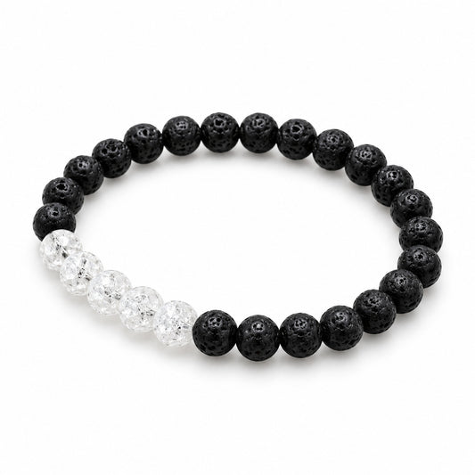 Cracked Crystal Quartz and Black Bead Bracelet — tabletop hero