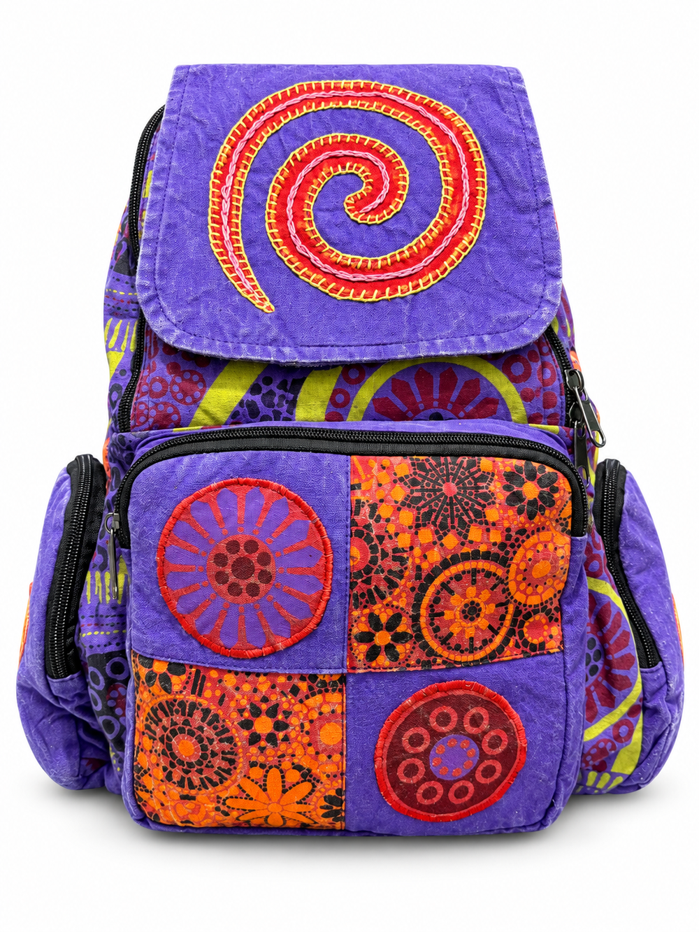 Purple Orange Spiral Patchwork Backpack