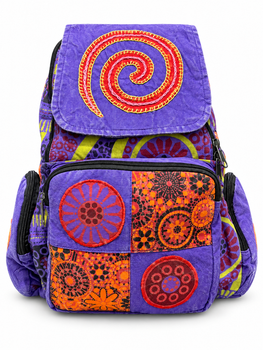Purple Orange Spiral Patchwork Backpack