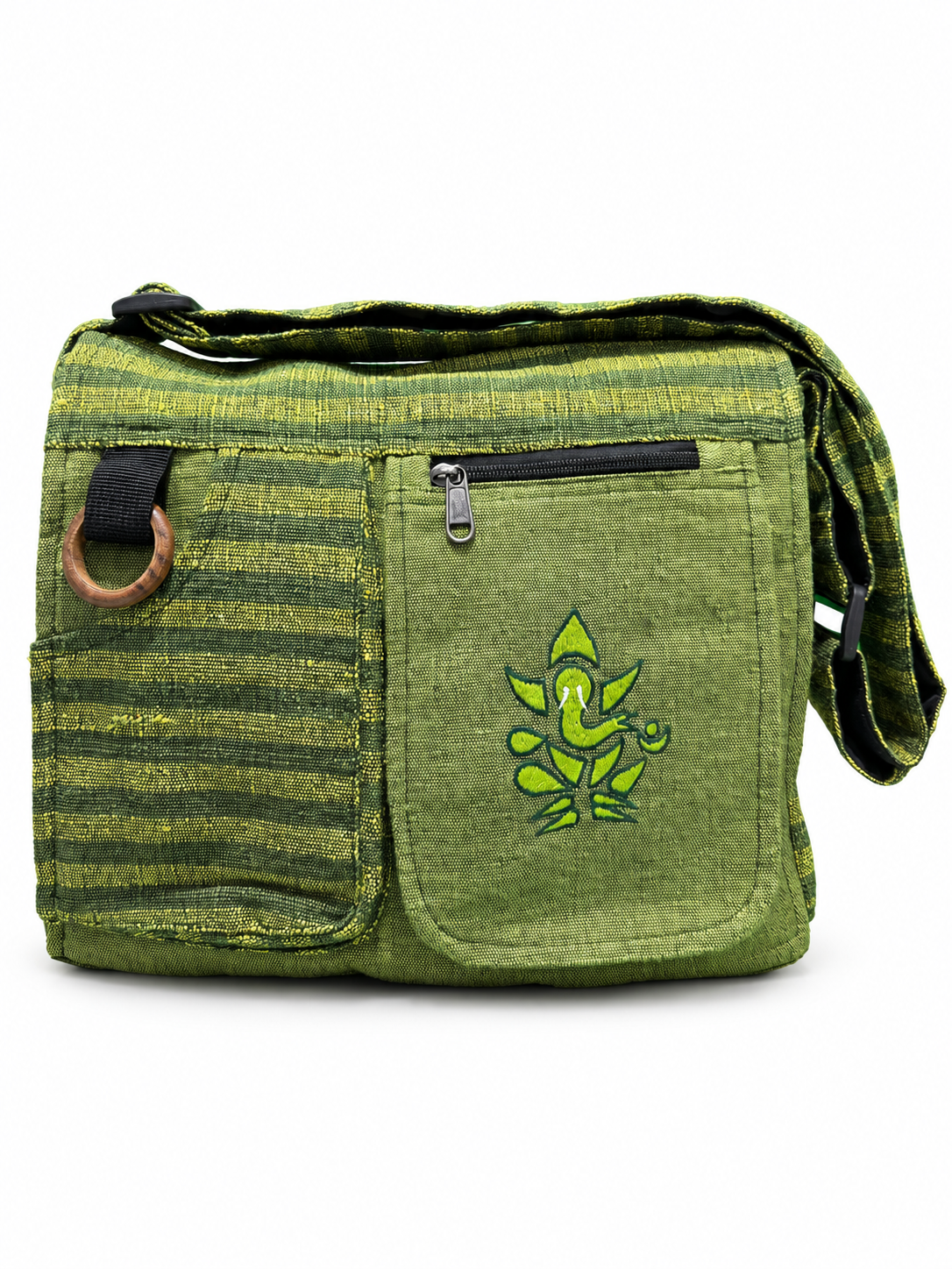Olive Ganesha Striped Crossbody Bag