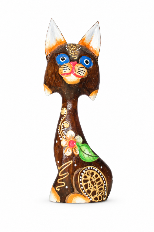 Painted Wooden Cat Tall Gold Pattern - 01-main