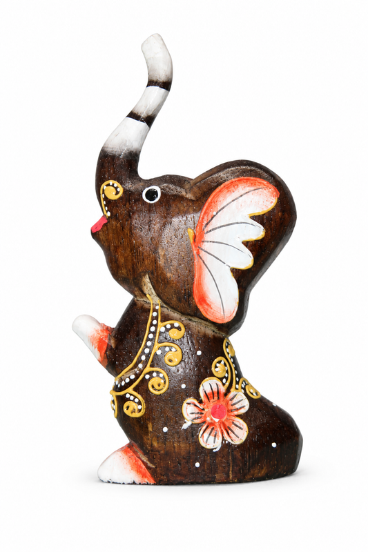 Painted Wooden Elephant Small Floral - 01-main