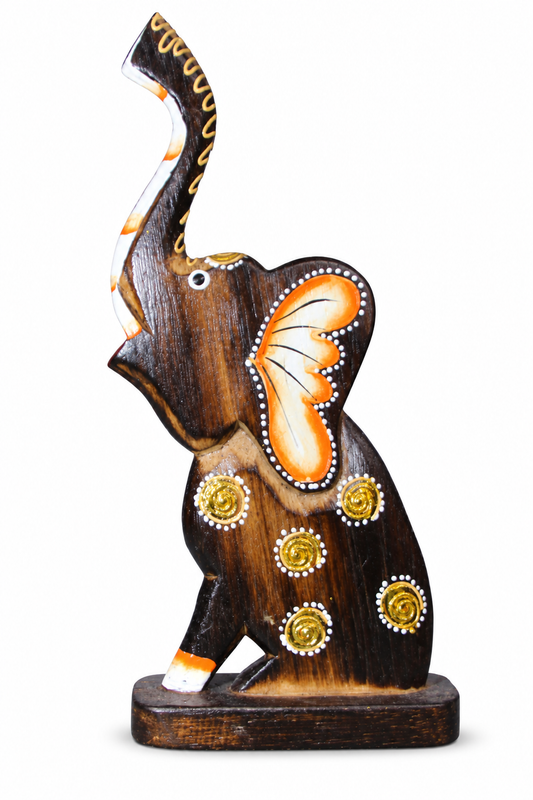 Painted Wooden Elephant Tall Floral - 01-main