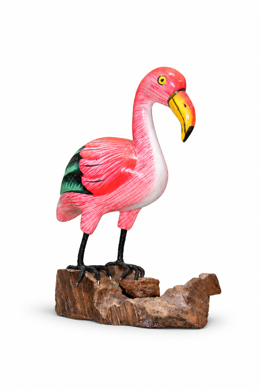 Painted Wooden Flamingo on Driftwood - 01-main