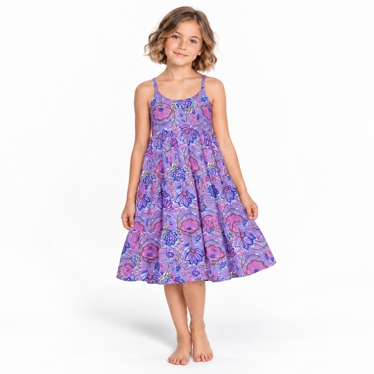 Purple Floral Sundress - model front view