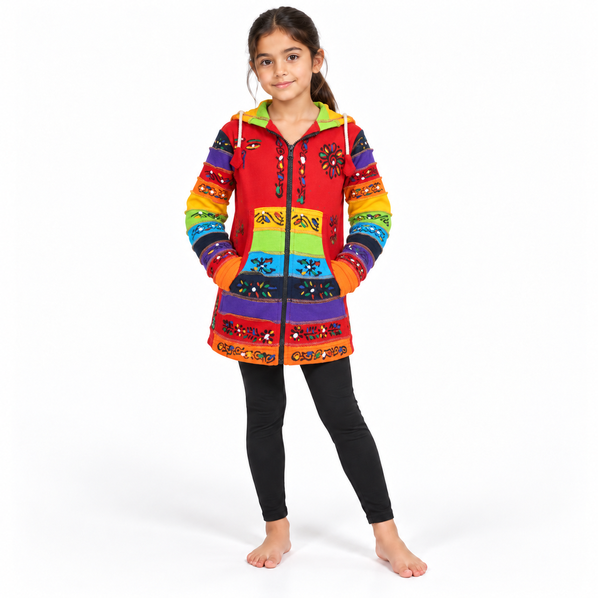 Red Patchwork Hoodie - model front view