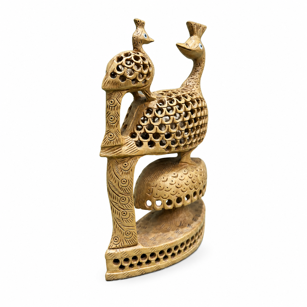 Indian Hand-Carved Openwork Peacock Pair