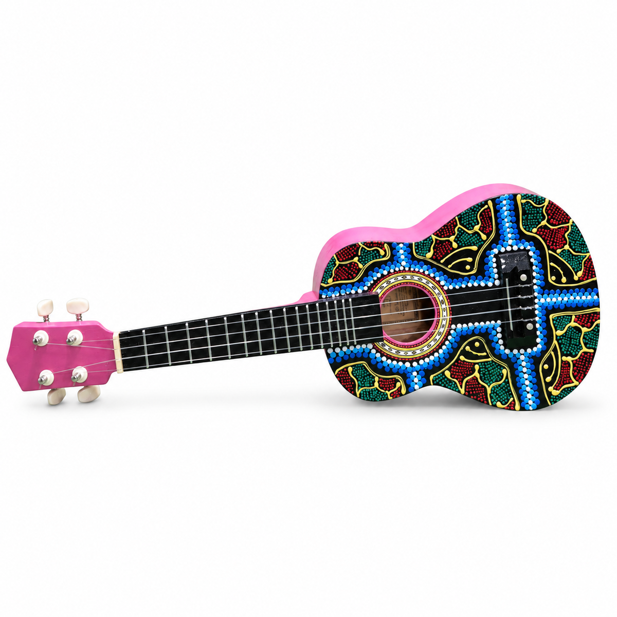 Hand-Painted Dot Art Ukulele - Green Multicolour - corrected view 2