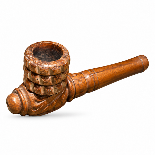 Carved Wooden Pipe - Black Face - corrected view 2
