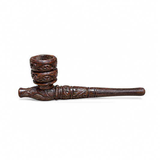 Handmade Indian Carved Wooden Pipe – Dark Ribbed - view 2