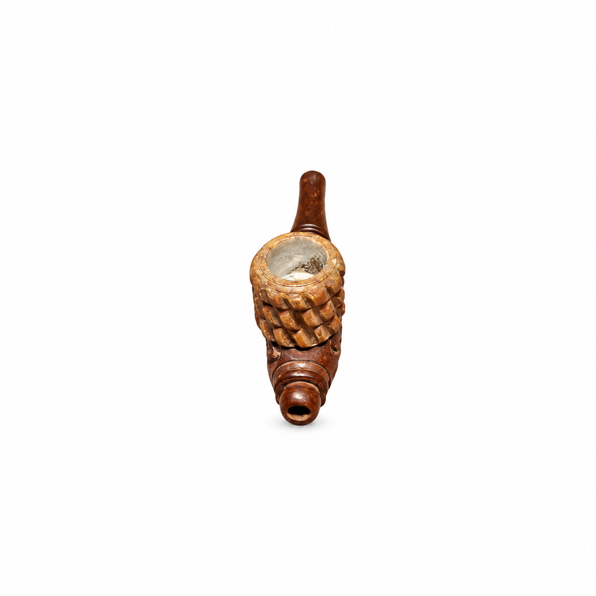 Handmade Indian Wooden Pipe with Basket-Carved Bowl - view 2