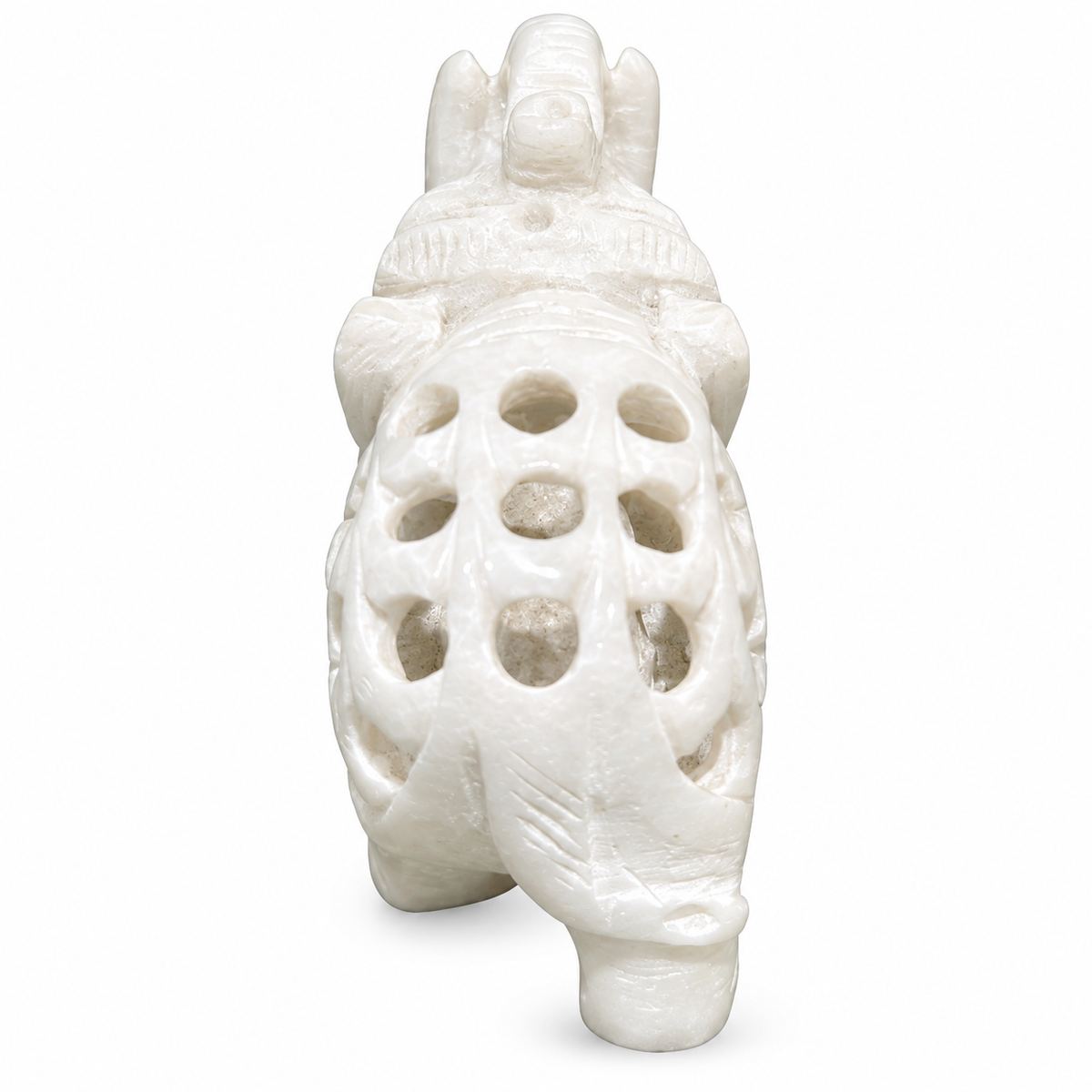 Small Indian Hand-Carved White Marble Elephant Within Elephant