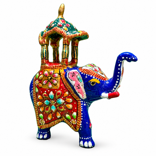 Indian Hand-Painted Beaded Royal Elephant with Howdah