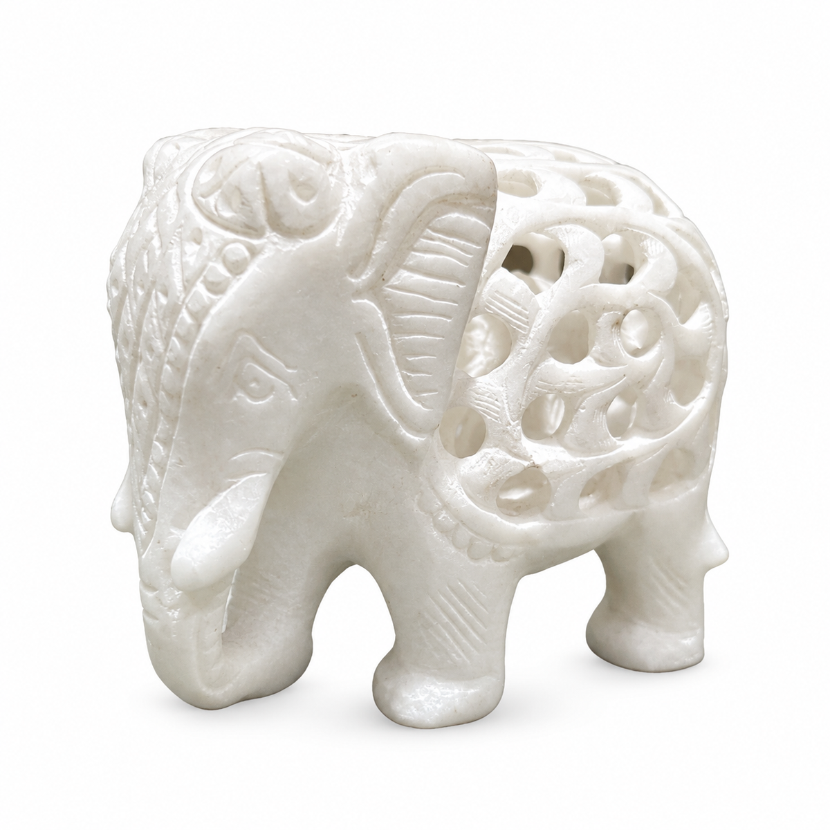 Indian Hand-Carved White Marble Elephant Within Elephant