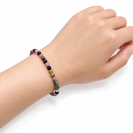 Colourful Tourmaline Fine Bead Bracelet — wrist angle