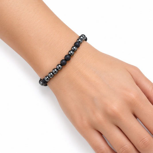 Hematite Mixed Finish Bead Bracelet — wrist angle