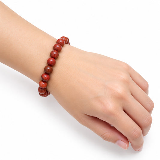 Natural Coral Bead Bracelet — wrist angle
