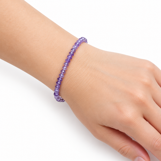 Amethyst Fine Bead Bracelet - Light — wrist angle