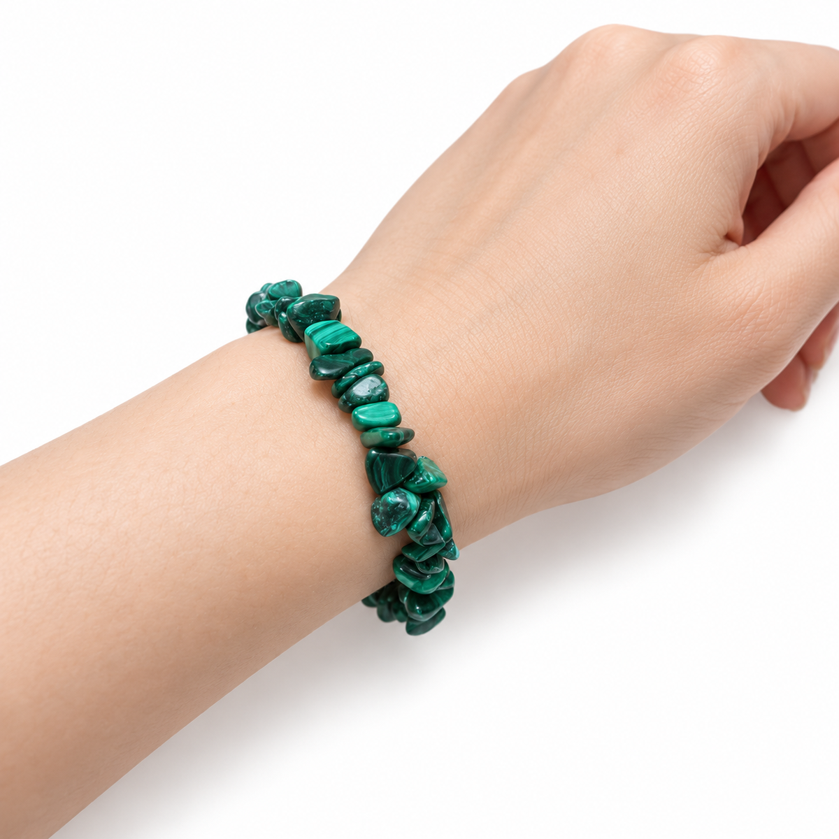 Malachite Chip Bracelet — wrist angle