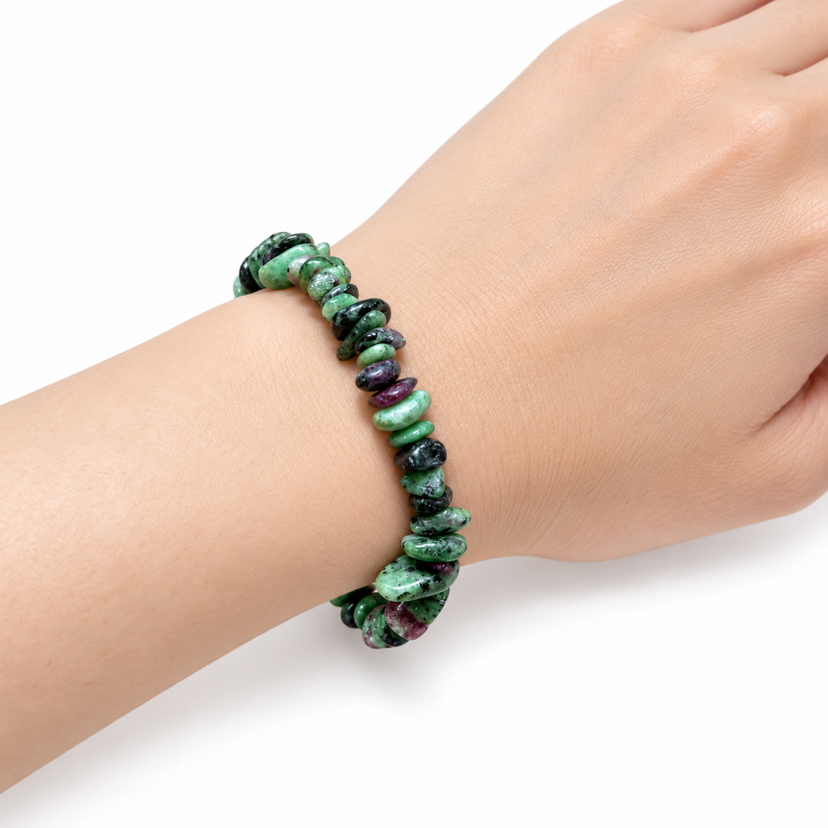 Ruby Zoisite Chip Bracelet — wrist angle