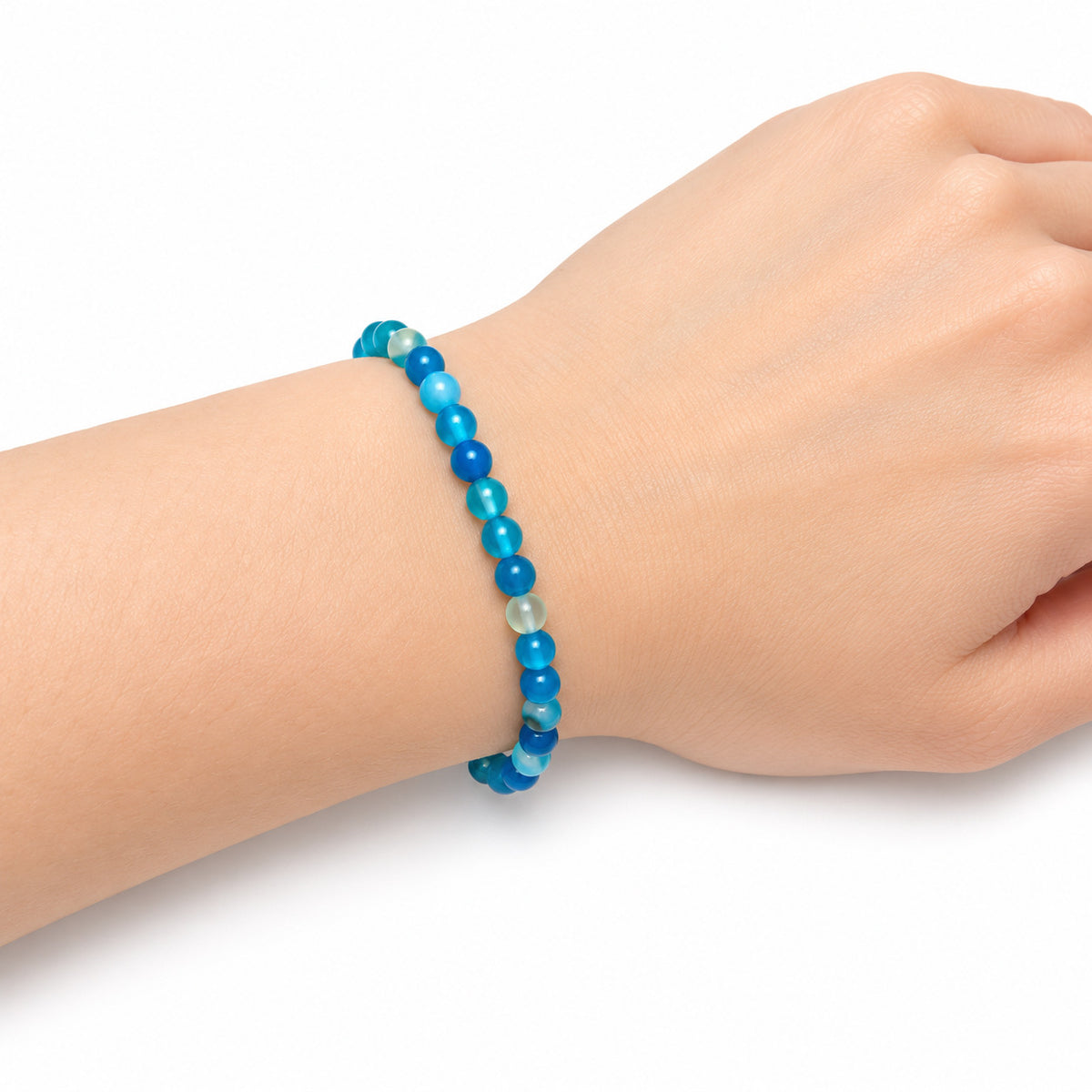 Blue Agate Fine Bead Bracelet — wrist angle