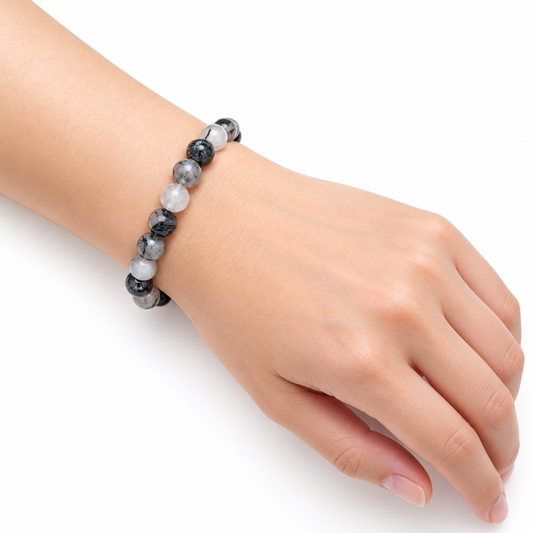 Tourmalinated Quartz Bead Bracelet — wrist angle