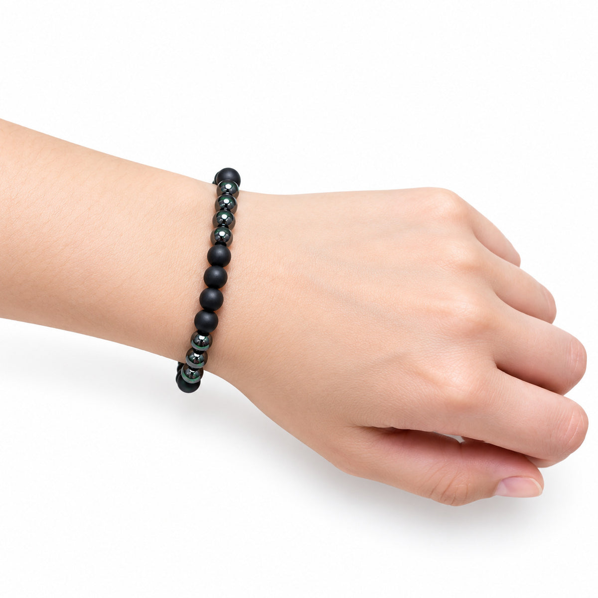 Fine Black Hematite Bracelet - Label Missing — wrist angle