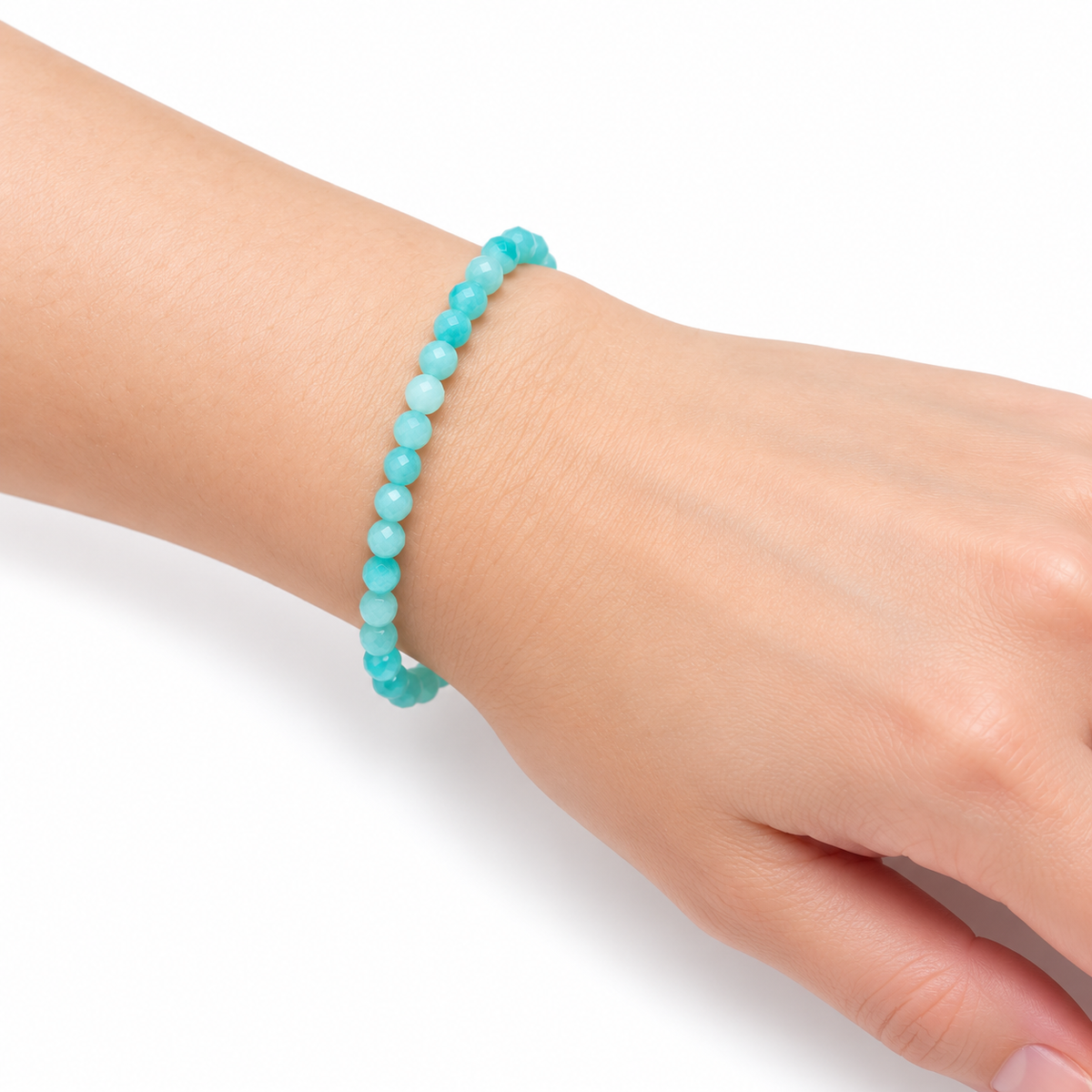 Amazonite Fine Bead Bracelet - Bright — wrist angle