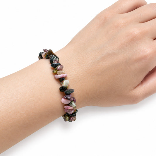 Colourful Tourmaline Chip Bracelet - Pink Black — wrist angle