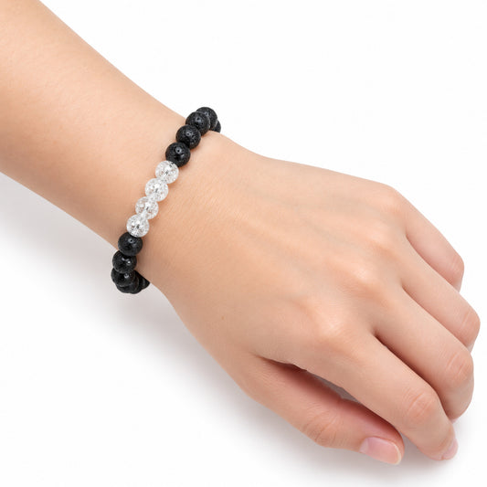 Cracked Crystal Quartz and Black Bead Bracelet — wrist angle